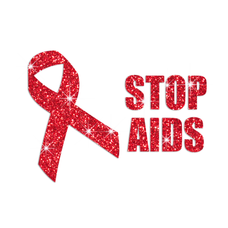 Red Ribbon for Stop AIDS Iron on Glitter Rhinestone Transfer Decal