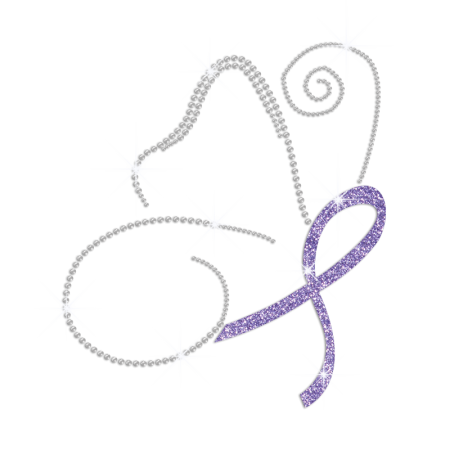 Glittering Purple Ribbon Butterfly Iron on Rhinestone Transfer Motif