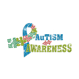 Autism Awareness Ribbon Glitter Rhinestone Transfer Decal