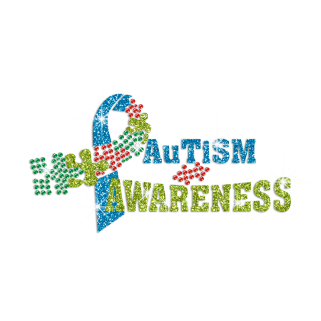 Autism Awareness Ribbon Glitter Rhinestone Transfer Decal