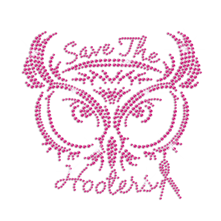 Save The Hootess with A Pink Owl Iron on Rhinestone Transfer Motif
