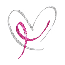 Glittering Pink Ribbon with Bling Heart Rhinestone Iron On