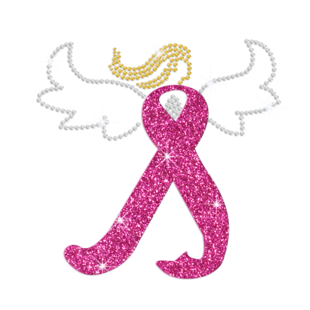 Custom Glitter Pink Ribbon Angel Rhinestone Transfer Decal 