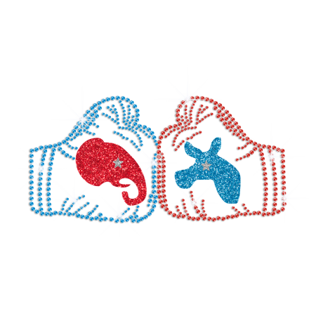 Donkey vs Elephant Fist to Fist Politics Rhinestone Iron On