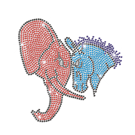 Fight Between Donkey and Elephant Iron on Rhinestone Transfer Decal