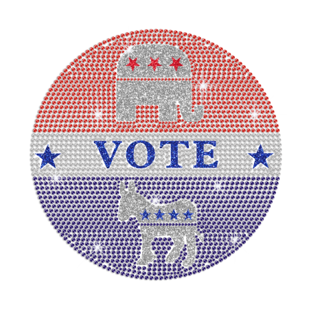 Glittering Donkey Vs Elephant Vote Iron on Rhinestone Transfer Motif