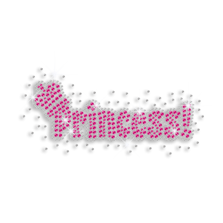Pink Crown and Word of Princess Hot Fix Rhinestone Design