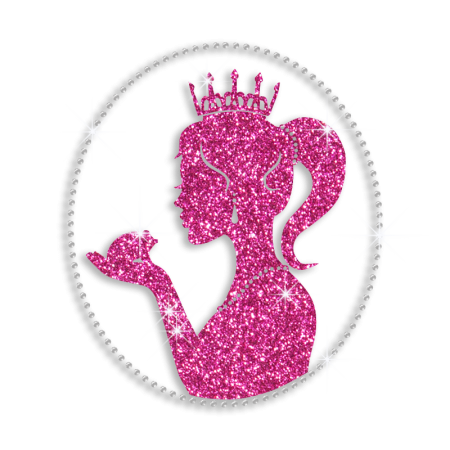 Pink Glitter and crystal Transfer Design Princess and Little Mouse