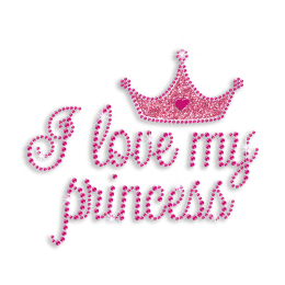 Bling PinK Words of I Love My Princess and Crown Iron ons