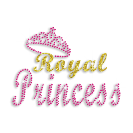 Pink Royal Princess in Crown Bling Iron-on Neon Stud Transfer