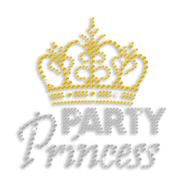 Party Princess & Gold Crown Iron-on Rhinestone Transfer