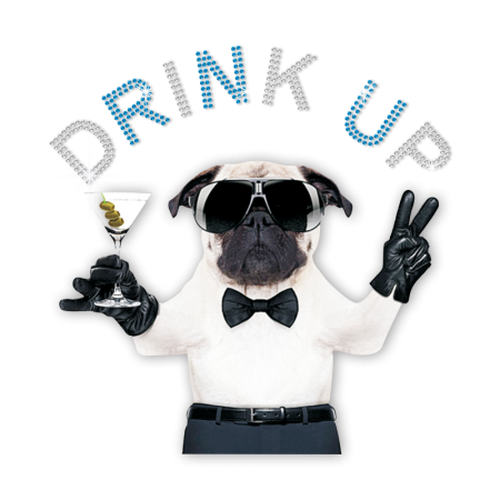 ISS Pug Drink Up Hot-fix Crystal Motif