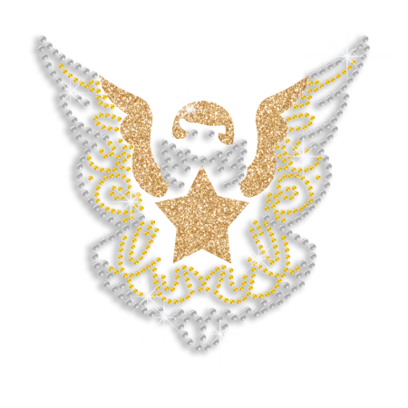 Cute Gold Angel Iron-on Glitter Rhinestone Transfer