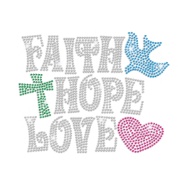 Faith Hope and Love Iron on Rhinestone Transfer