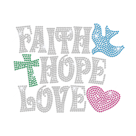 Faith Hope and Love Iron on Rhinestone Transfer