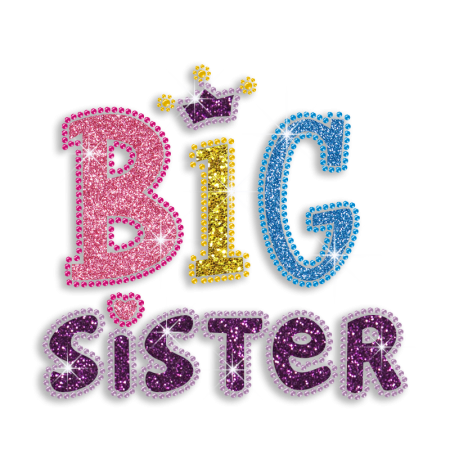 Colorful Big Sister Iron-on Glitter Rhinestone Transfer