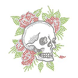 Crystal Roses Skull Deisgn Rhinestone Iron on Transfer