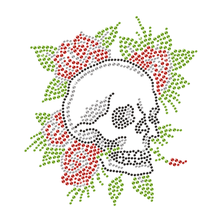 Crystal Roses Skull Deisgn Rhinestone Iron on Transfer