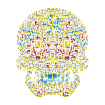 Neon Rhinestud Iron on Skull Transfer Design