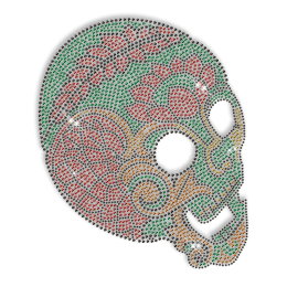 Custom Cool Sparkling Big Skull in Green and Red Rhinestone Iron on Transfer Design for Shirts