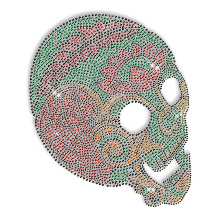 Custom Cool Sparkling Big Skull in Green and Red Rhinestone Iron on Transfer Design for Shirts