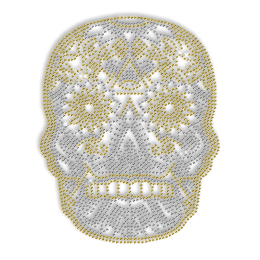 Custom Sparkling Skull in Crystal and Yellow Rhinestud Iron on Transfer Design for Shirts