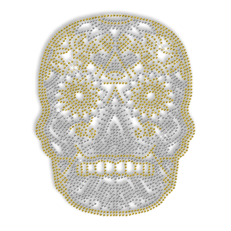 Custom Sparkling Skull in Crystal and Yellow Rhinestud Iron on Transfer Design for Shirts