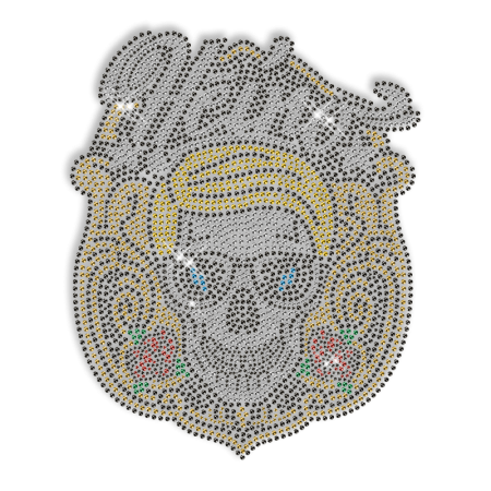 Custom Cool Sparkling Yellow Skull with Sunglasses Rhinestone Iron on Transfer Design for Shirts