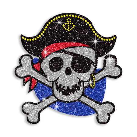 Skull Pirate with Crossbones Glitter Iron on Motif Design