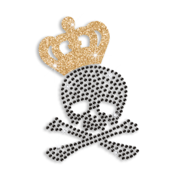 Cool Skull in Crown Heat Press Glitter Rhinestone Transfer