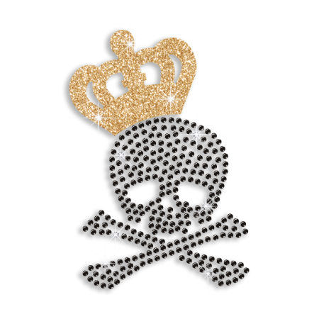 Cool Skull in Crown Heat Press Glitter Rhinestone Transfer