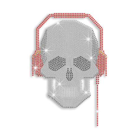 Cool Skull Listen to Music Iron-on Rhinestone Transfer