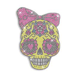 Colorful Skull in Bow Iron-on Rhinestone Transfer