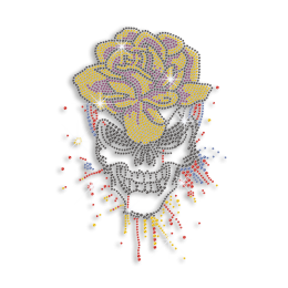 Shiny Skull in Flower Iron-on Rhinestone Transfer