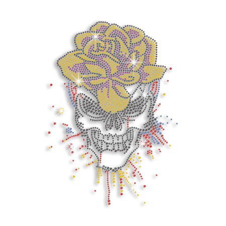 Shiny Skull in Flower Iron-on Rhinestone Transfer