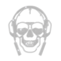 Crystal Skull Listen to Music Iron-on Rhinestone Transfer