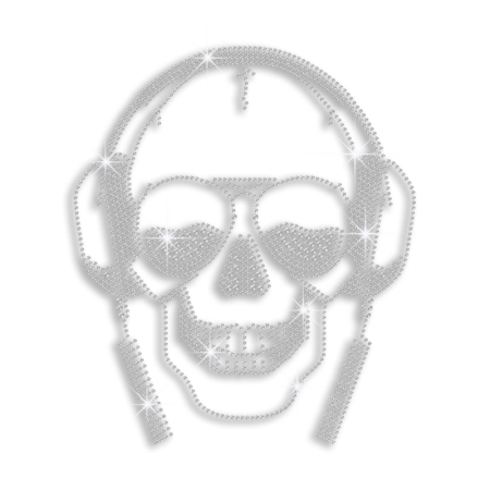 Crystal Skull Listen to Music Iron-on Rhinestone Transfer