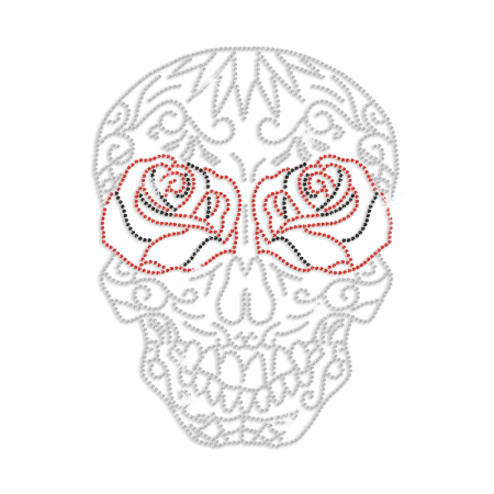 Crystal Floral Rose Skull Iron on Rhinestone Transfer