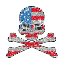 Bling US Flag Skull Glitter Rhinestone Transfer