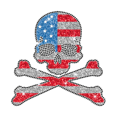 Bling US Flag Skull Glitter Rhinestone Transfer