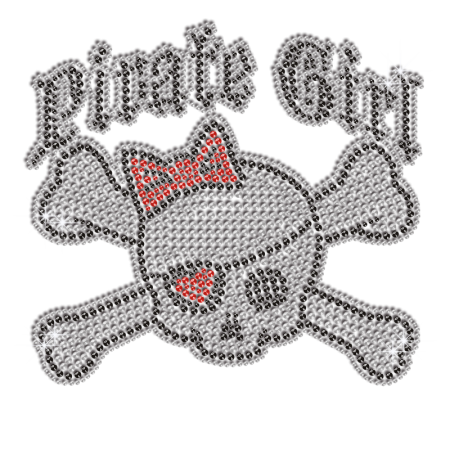 Cool Pirate Girl Skull Iron-on Rhinestone Transfer