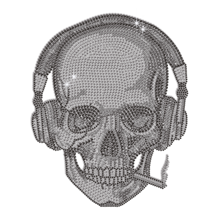 Scary Skull in Headphone Iron-on Rhinestone Transfer