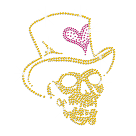 Yellow Skull in Hat Heat Press Rhinestone Transfer