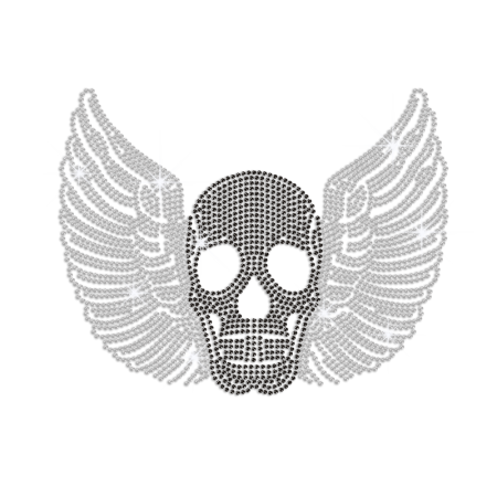 Winged Black Skull Hotfix Rhinestone Transfer Design