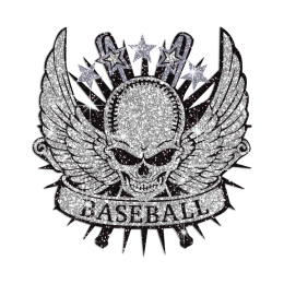 Cool Winged Skull & Baseball Hotfix Glitter Transfer