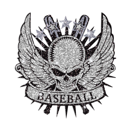 Cool Winged Skull & Baseball Hotfix Glitter Transfer