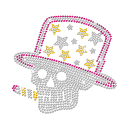 Crystal Skull in Star Hat Iron on Rhinestone Transfer