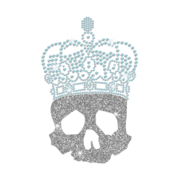 Glitter Skull in Crystal Blue Crown Iron on Rhinestone Transfer