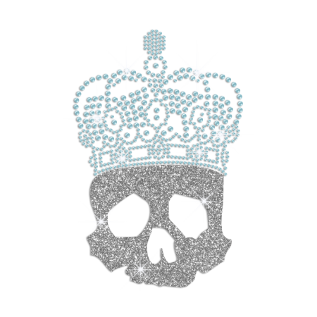 Glitter Skull in Crystal Blue Crown Iron on Rhinestone Transfer