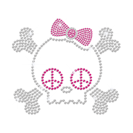 Bling Crystal Skull with Peace Sign Iron-on Rhinestone Transfer